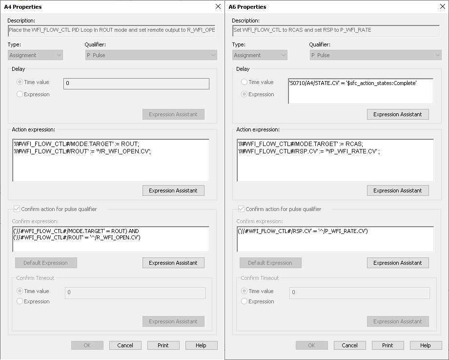 Screenshots of actions