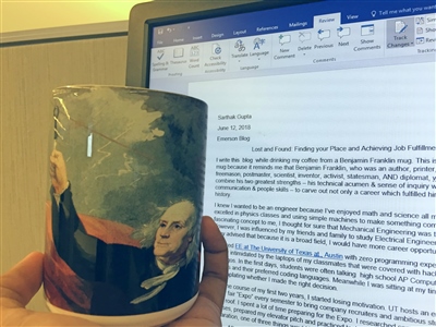 A mug depicting Benjamin West's painting "Benjamin Franklin Drawing Electricity from the Sky" 